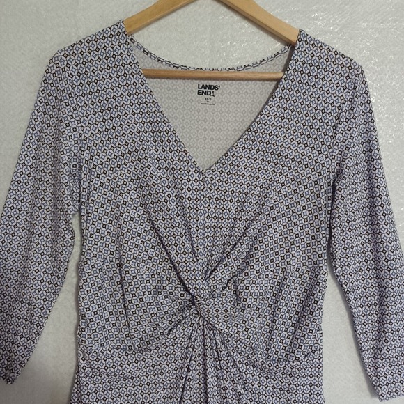 Lands' End Size XS Twist Front Knit Dress 3/4 Sleeve Geometric Print Pockets NEW - Picture 3 of 10